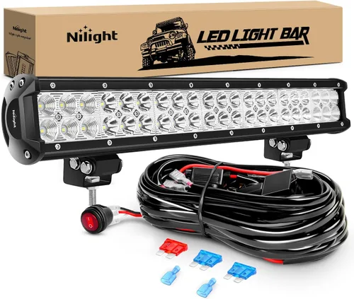 Nilight - Barra de luz LED ZH006 de 20 pulgadas y 126W, luces LED todo terreno combinadas con foco de inundación y juego de arnés de cableado de 16