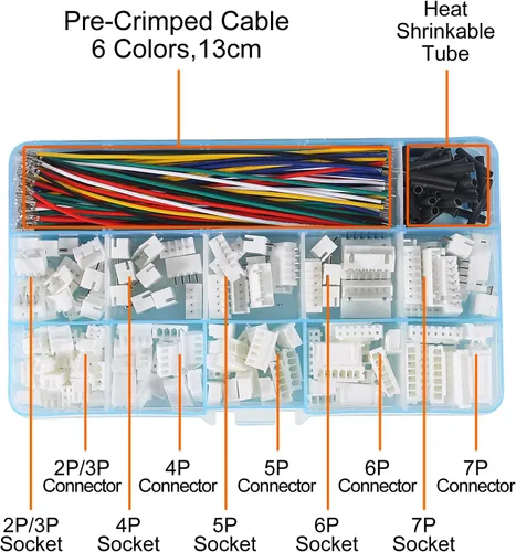 Vista 3 de XH Kit de enchufe de conector de 0.100 in y cable preprensado de 2 pines, 3 pines, 4 pines, 5 pines, 6 pines, carcasa de 7 pines, adaptador JST