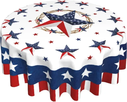 Vista 76 de Giwawa Mantel de Mesa Redondo con Bandera de EE. UU., Mantel Americano con Estrellas, Mariposas, Círculo, 152 cm. Mantel del 4 de julio, Día