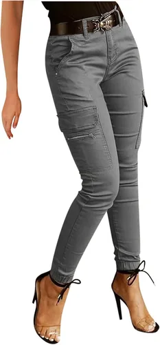 DUOWEI Pantalones de yoga con realce para mujer, estilo casual, color liso, con cinturón, bolsillo con cremallera, sin pantalones de yoga locos