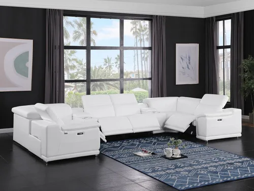 Vista 143 de BlackJack Furniture Venice - Sofá modular de cuero italiano de grano superior de 5 piezas con 3 reclinables eléctricos, reposacabezas ajustable