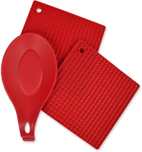 Vista 7 de DII Kitchen Millennium - Juego de 4 piezas resistentes al calor, sin costuras, antiadherentes, apto para lavavajillas, sin BPA, de silicona, DII Rojo