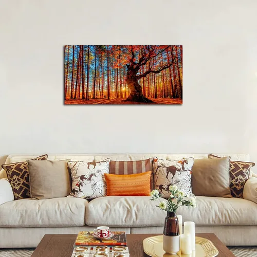 Vista 4 de Arte de pared grande con atardecer en el bosque, imagen de paisaje de Otoño Bosque Pu