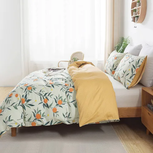 Vista 6 de HoneiLife - Funda de edredón tamaño King 100% de algodón, diseño floral, funda de edredón naranja con cierre de cremallera y lazos en las esquinas
