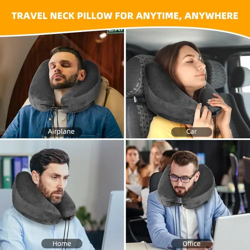 Vista 4 de Rewondah Almohada inflable de viaje para avión dormido, almohada inflable para el cuello para viajar en avión con funda lavable, almohada de viaje
