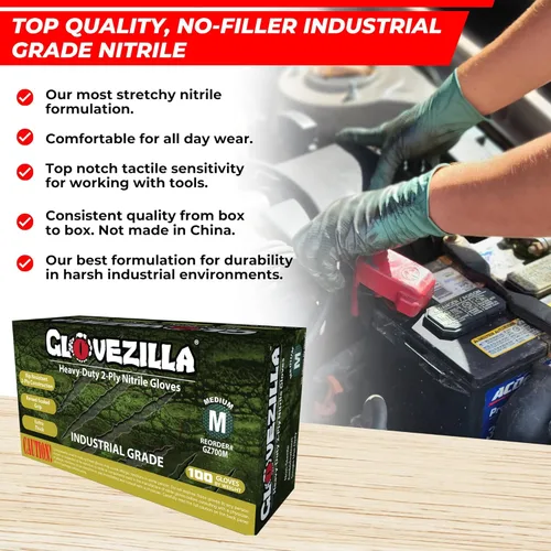 Vista 5 de Guantes industriales de nitrilo de 2 capas de 8.5 milésimas de pulgada de grosor, desechables, resistentes a desgarros, textura de diamante elevado