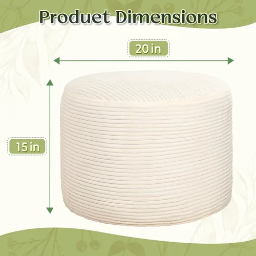 Vista 2 de Puf otomano redondo de pana para sala de estar, taburete relleno de espuma triturada de felpa suave, cómodo reposapiés