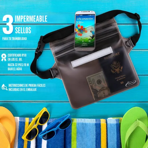 Vista 4 de AiRunTech Bolsa impermeable con correa para la cintura (paquete de 2) Accesorios de playa, la mejor manera de mantener tu teléfono y objetos