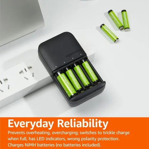 Vista 6 de Yaxa Basics - Cargador de batería para pilas recargables AA y AAA NiMh - Enchufe NA, 4 bahías, negro