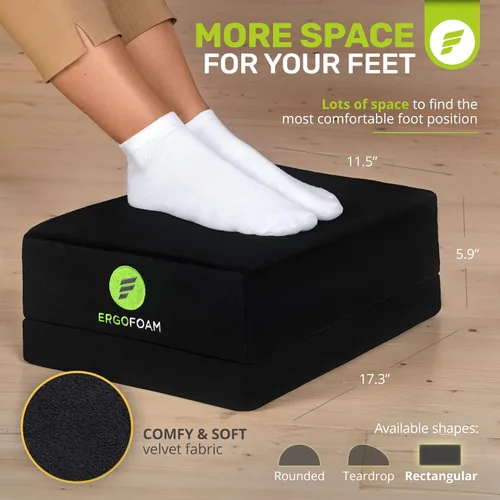 Vista 3 de ErgoFoam Reposapiés ajustable con parte superior plana, espuma resistente a la compresión de alta densidad, antideslizante, negro, moderno, oficina