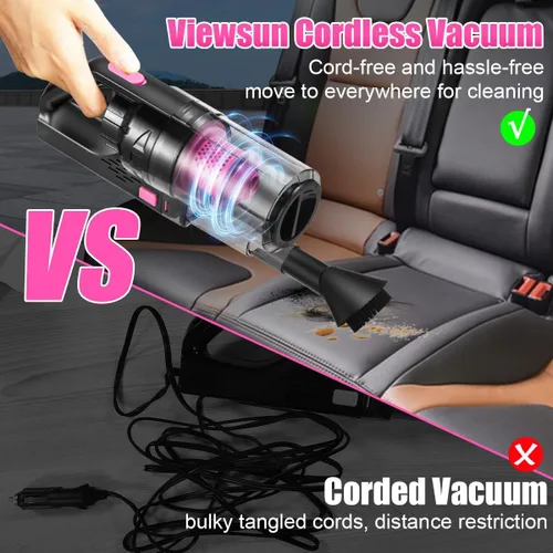 Vista 3 de Viewsun Aspiradora de coche recargable inalámbrica, aspiradora de mano de alta potencia de 8000 PA con kit de limpieza de automóvil de 17 piezas