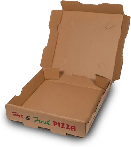 Vista 2 de Paquete de 50 cajas de pizza con estampado de 4 colores para pizza caliente y fresca, color marrón (7 x 7 pulgadas)