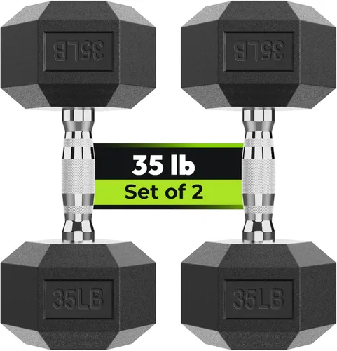 Vista 37 de HANDBODE Juego de 2 mancuernas hexagonales de 2.5 a 65 libras con revestimiento de goma, mancuernas para ejercicio y fitness, peso de mano