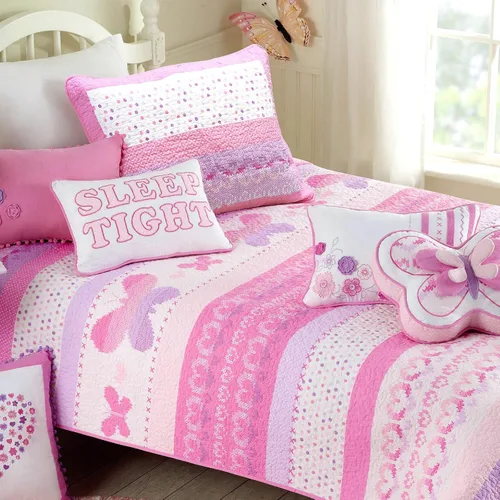 Vista 20 de Cozy Line Home Fashions Juego de ropa de cama reversible de 100 % algodón con estampado floral rosa lavanda y verde lavanda (flores, Queen, 6 piezas)