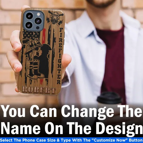 Vista 16 de Funda de teléfono personalizada con bandera estadounidense de madera, diseño de bombero de línea roja, diseño de bombero, regalo personalizado