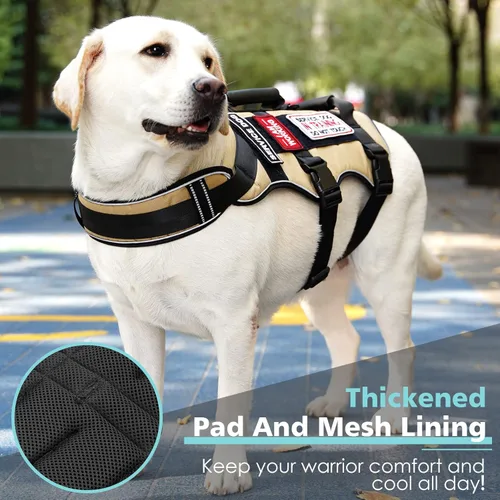 Vista 3 de Bolux Arnés táctico para perro con 7 etiquetas, arnés de entrenamiento para perros con asas dobles de fácil control, arnés de trabajo para perros K9