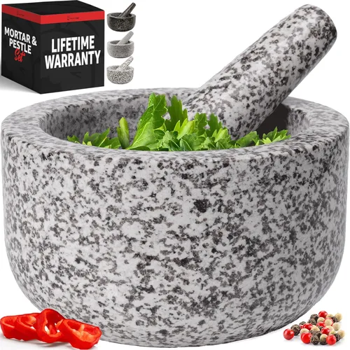 Vista 14 de Priority Chef Juego de mortero y mortero de granito natural extra grande de servicio pesado, 4 tazas, tallado a mano, haz guacamole fresco, salsa