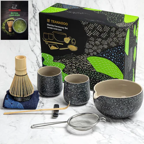 Vista 10 de TEANAGOO Juego de batidor de matcha, juego de 7 piezas de matcha azul y verde, kit de ceremonia, juego de té matcha para hacer café con leche