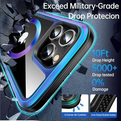 Vista 4 de Meifigno Rainbow Series - Funda para iPhone 12 Pro Max [compatible MagSafe y protección contra caídas 3X MIL-GRD], marco de aluminio con parte