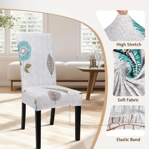 Vista 3 de SearchI Juego de 4 fundas estampadas para sillas de comedor, fundas elásticas para sillas de cocina, lavables, fundas protectoras extraíbles