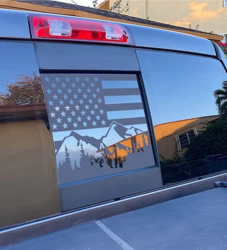 Vista 12 de Xinghe Calcomanías para Nissan Frontier 2013-2022, calcomanías de bandera estadounidense para ventana central trasera de camión