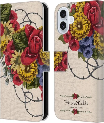 Vista 98 de Head Case Designs Funda con licencia oficial de Frida Kahlo Portrait Red Florals - Funda de piel tipo cartera compatible con Apple iPhone 14 Pro