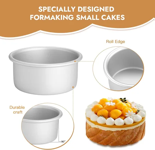 Vista 3 de CURTA Molde redondo para pasteles de 6 pulgadas, juego de 3 moldes redondos de aluminio anodizado de 6 x 3 pulgadas, molde para hornear pequeño,