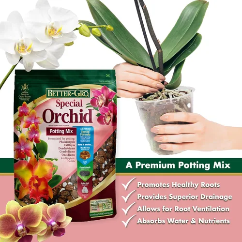 Vista 6 de Better-Gro Mezcla especial de orquídeas – Mezcla para macetas de corteza de orquídeas de primera calidad para macetas, trasplantes, drenaje