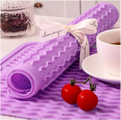 Vista 26 de CAKETIME Paquete de 2 tapetes de secado de platos de silicona multicolor para encimera de cocina, comedor, manteles individuales resistentes al