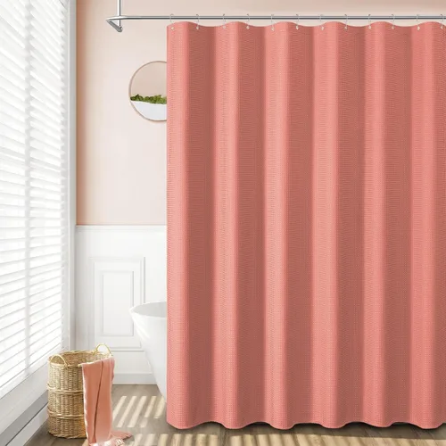 Vista 449 de Cortina de ducha de tela Dynamene verde oscuro - Cortinas de baño de tela de nido de abeja texturizadas resistentes, juego de cortinas de baño