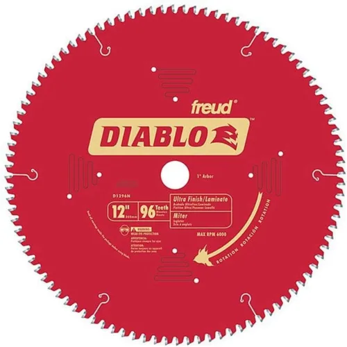 Diablo Hoja de sierra para aluminio mediano – 12 pulgadas de diámetro, 96 dientes TCG, eje de 1 pulgada, corte de .091 pulgadas, ángulo de gancho de
