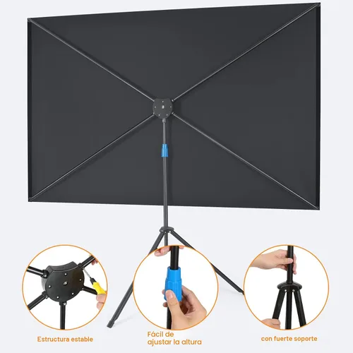 Vista 5 de Pantalla de proyector con soporte, pantalla de proyector portátil de 80 pulgadas para exteriores e interiores, pantalla de proyección ALR de 1.5 Gris