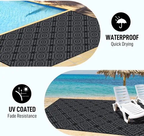 Vista 4 de Alfombra de camping para exteriores, impermeable, 5x8 pies, reversible, resistente a las manchas y a los rayos UV, alfombra de paja de plástico