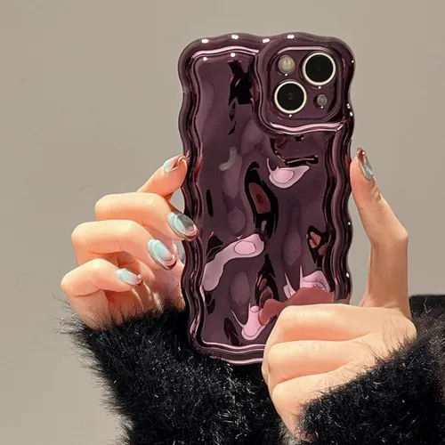 Vista 18 de FABSPARK Funda para iPhone 11, Patrón de Burbujas de Meteorito 3D Electrochapado Galvanizado con Brillos Marco Ondulado Rizado Funda Brillante, TPU