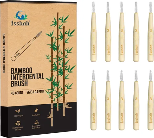 Vista 17 de Isshah Cepillos interdentales de bambú, limpiador entre dientes, cepillo de limpieza profunda, 40 unidades, tamaño 0, pequeños huecos