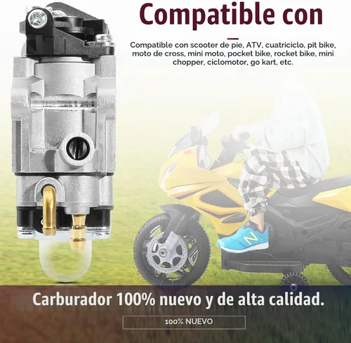 Vista 5 de Carburador para motor de 2 tiempos de 33cc 40cc 43cc 47cc 49cc 50cc con entrada de 15mm para Dirt Pocket Rocket, ATV, Scooter, Mini Chopper, Quad