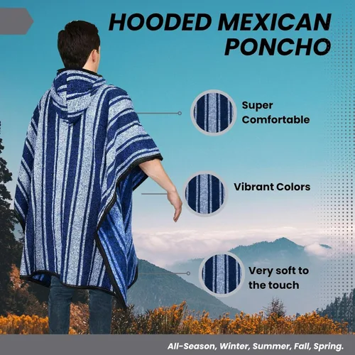 Vista 2 de Artisans Bazaar Sudadera con Capucha Baja Poncho Mexicano Estilo Drug Rug Serape Hippie Cálida y Cómoda Manta Vestible Azteca