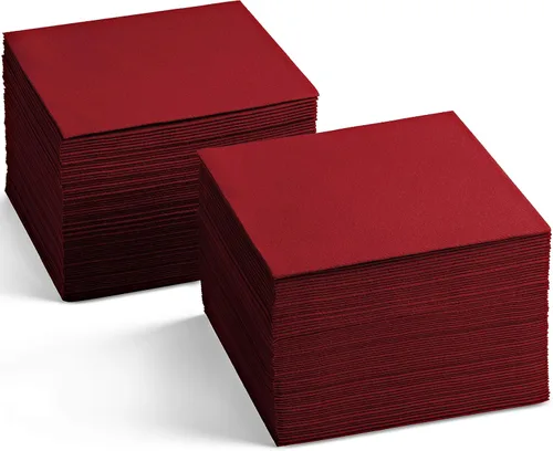 Vista 15 de Servilletas de cóctel desechables con tacto de lino, paquete de 200 servilletas de papel rojo de 5 x 5 pulgadas para bar, restaurante y cafetería