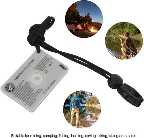Vista 4 de Dilwe Espejo al aire libre, cristal reflector multifunción con cordón para acampar al aire libre, supervivencia, emergencia