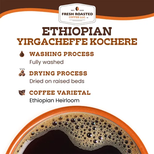Vista 2 de Fresh Roasted Coffee, Yirgacheffe Kochere Etíope oscuro, 12 oz, tostado oscuro, Kosher, molido
