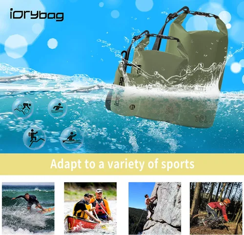 Vista 5 de IDRYBAG Bolsa seca para kayak impermeable 2L/5L/10L/15L/20L, pequeña bolsa impermeable para navegación