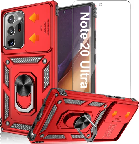 Vista 42 de Funda para Samsung Galaxy Note 20 5G con (2 piezas) protector de pantalla HD, resistente a prueba de golpes con soporte de rotación de 360°