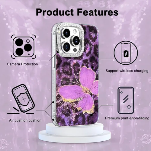 Vista 440 de I-MGAE-IN-AR - Funda diseñada para iPhone 12 y 12 Pro, diseño de mariposa plateada brillante, funda protectora de poliuretano termoplástico, suave