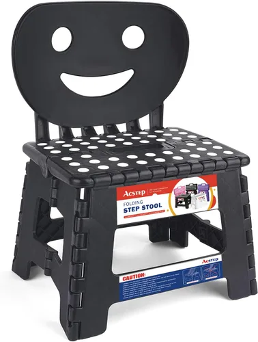 Vista 8 de ACSTEP Taburete plegable con soporte de espalda para niños, taburete de 9 pulgadas para niños y niñas, taburete de cocina al aire libre