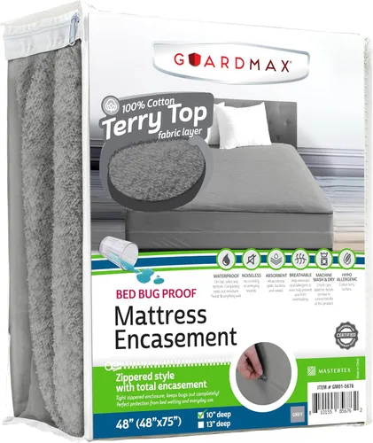 Vista 91 de Guardmax Funda de colchón individual con cremallera, protector de colchón 100% impermeable, suave y absorbente de algodón de rizo superior