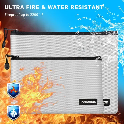 Vista 3 de Bolsa de documentos ignífuga, bolsa de dinero para el hogar, oficina, viajes, bolsa de almacenamiento segura con cremallera para documentos A4