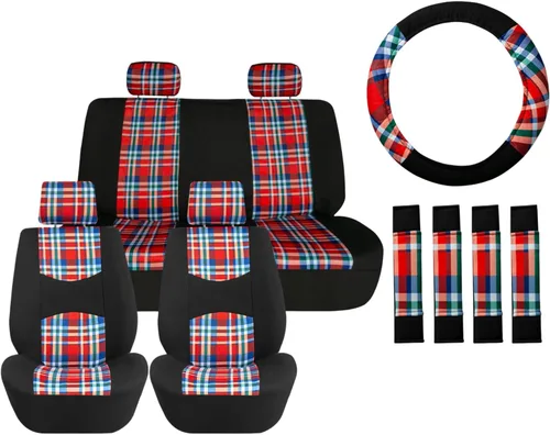 Vista 17 de FH Group Alfombrillas de coche – Alfombras a cuadros para automóvil, ajuste universal, alfombrillas de piso de automóvil, alfombrillas multiusos