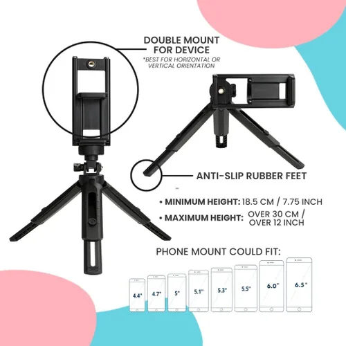 Vista 2 de Control remoto de cámara Bluetooth para iPhone, anillo para selfie Snap Away con trípode ajustable, control remoto inalámbrico para cámara