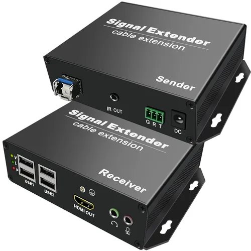 Extensor HDMI USB KVM 4K sobre fibra hasta 20 KM, extensor KVM de fibra óptica - Latencia cero, 4 puertos USB2.0, audio bidireccional y RS232,