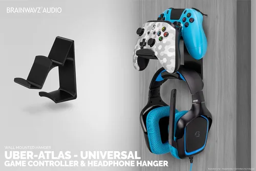 Vista 2 de The UberAtlas Dual Game Controller & Headphone Stand Wall Mount Holder for Xbox ONE, Series X, PS5, PS4, PS3, Switch, STEELSERIES Gamepad & More